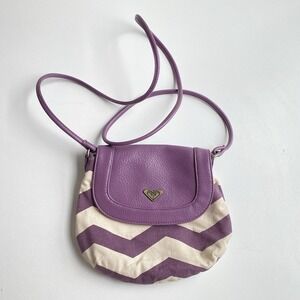 Roxy Small Purple Chevron Crossbody Purse Bag Canvas Faux Leather Zip Y2K
